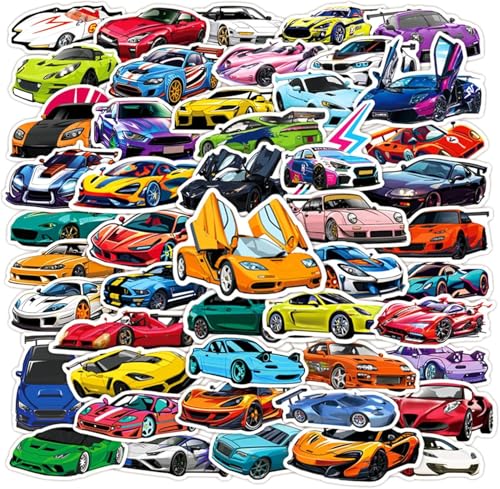 50PCS Super Car Stickers for Kids Teen, Racing Car Sticker, Color Waterproof Sports Car Decals, Cool Stickers Suitable for Water Bottles, Laptops, Skateboard,Helmet - color: Colours