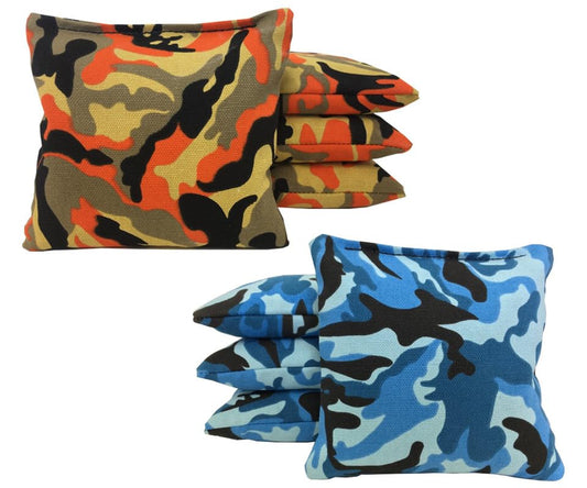 Tailgating Pros American Flag Wooden Plank Design Cornhole Board Set w/Bean Bags and Carrying Case - 4'x2' Corn Hole Toss Game - color: Orange Camo / Blue Camo