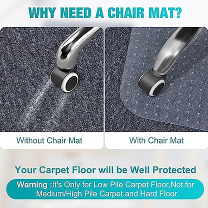 Office Chair Mat for Carpets, 46"x 72" Heavy Duty Clear Plastic Floor Protector, Non-Slip Computer Desk Chair Mat for Low Pile Carpeted Floors, Smooth Rolling Carpet Chair Mat for Home Office - size: 46" x 72"