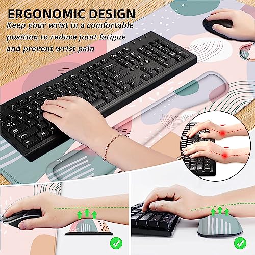 LATEEFAH Desk Mat, Mouse Pad with Wrist Rest, 4-in-1 Large Mouse Pads for Desk, Ergonomic Mouse Pad and Keyboard Wrist Rest Gaming Keyboard Mat for Office, Home - color: 4Pcs-Pastel Abstract