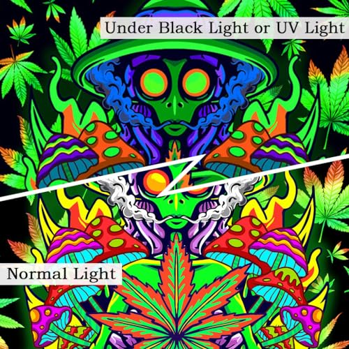 Xiaoput Blacklight Weed Tapestry for Bedroom, UV Reactive Black Light Cool Alien Posters for Adults, Marijuana Glow in the Dark Trippy Tapestry for Men Men Room Bedroom Gaming Decor 40X30IN - size: 40"L x 30"W