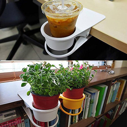 Cup Clip Drink Holder - Green - Snap to Tables, desks, Chairs, Shelves, counters. Keep Your Beverage, Smartphone or Other Small Item Secure and Out of The Way. 2 Pack