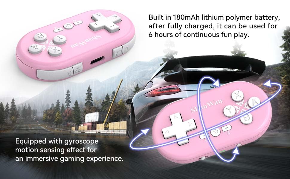 ShanWan Bluetooth Gamepad Keychain Sized Mini Controller for Switch, Windows, Android, iOS & PS4（pink ） - color: PINK