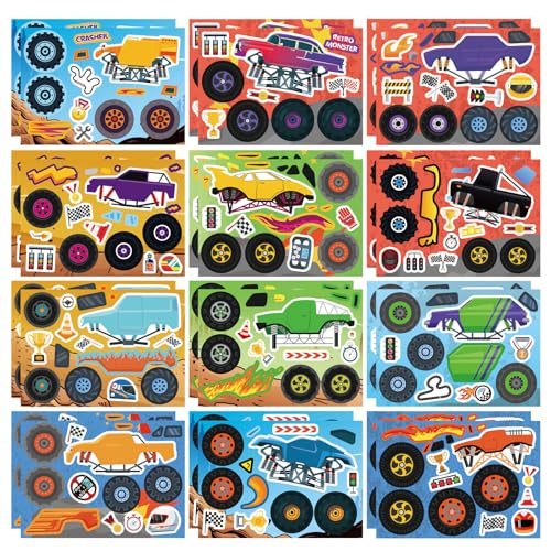 DUJAA 24 Sheets Monster Truck Stickers for Kids, Colorful, Premium Quality, Make Your Own, Monster Truck Party Favor, Teacher Reward, Birthday Gift - style: Monster Truck