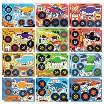 DUJAA 24 Sheets Monster Truck Stickers for Kids, Colorful, Premium Quality, Make Your Own, Monster Truck Party Favor, Teacher Reward, Birthday Gift - style: Monster Truck