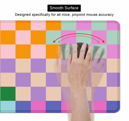Colorful Checkered Desk Mat, Retro Purple Pink Blue Green XXL Large Mouse Pad, Aesthetic Big Computer Mouse Mat for Office, Rubber Base Mousepad Desk Pad with Stitched Edges, 35.4 x 15.7 in - color: Colorful Checkered