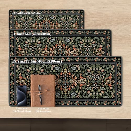 iCasso Desk Mat for Keyboard and Mouse, Large Mouse Pad, Desk Pad Mat, Anti-Slip Big Mousepad with Stitched Edges for Computer Desktop(Floral) - color: Black, size: 35.4L x 15.7W inches