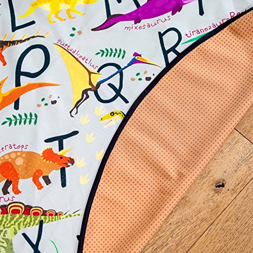 Splat Mat for Baby – Under High Chair Floor Mat Protects Wood, Vinyl and Carpet from Spills – Waterproof 4 Layer Baby Mat with Anti-Skid Backing Deters Bunching and Sliding (51” x 51”) - color: Dinos World Map