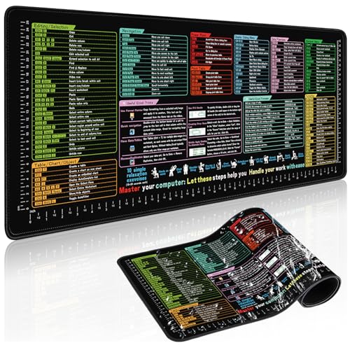 Excel Cheat Sheet Desk Pad 31.5x11.8 - Waterproof Mouse Pad with Inch Scale,Contain 9 Major Excel Function Module and Common Function,Large XL Excelpad Cheat Sheet Desk Mat for Keyboard and Mouse - color: Excel