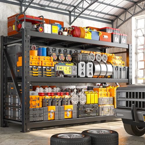 Bepatio 77" W Garage Shelving Storage Shelves, 3 Tier Metal Shelving Unit Heavy Duty for Storage, Adjustable Black Shelves for Commercial, Industrials, Garage, Basement, 6600lbs,77.2" W*23.7" D*66.2”H - size: 77.2"W x 23.7"D x 66.2"H, 3-Tier