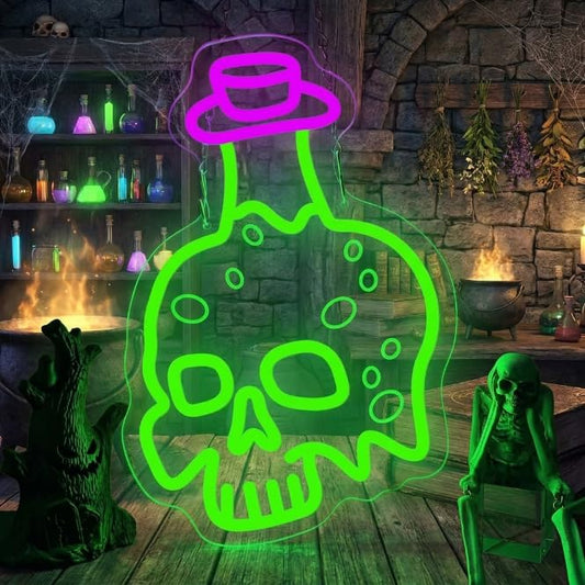 Skull Poison Bottle Neon Sign, Halloween Decor Skull Neon Light, Ideal for Parties, Bedrooms, Man Caves, and Home Party Lighting Decor, Cool Skull Decor Gift for Men Halloween Party - color: Skull Poison Bottle