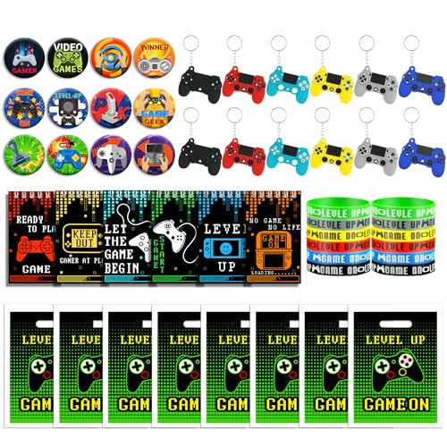BANBALLON 54 PCS Video Game Party Favors Video Game Theme Notepads Wristbands Keychains For Level Up Party Gamer Birthday Party Classroom Rewards Supplies