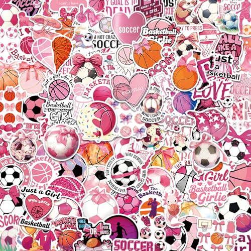 100Pcs Pink Sports Stickers, Waterproof Vinyl Stickers for Water Bottles Laptop Skateboard, Cute Basketball Soccer Baseball Stickers (2-3 Inch) for Teens Girls Sports Fans - style: Sweetheart Stadium