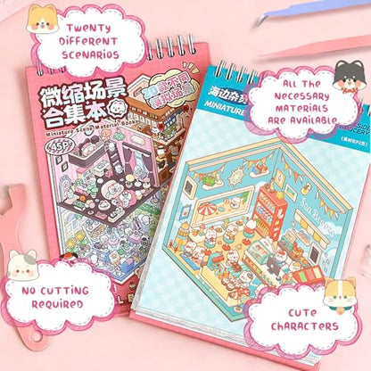3D Sticker Scenes Book for Adults, 20 Sets DIY Sticker Scene Book Miniature House Shop Craft, Scene Stickers Creative Therapy Activity for Stress Relief