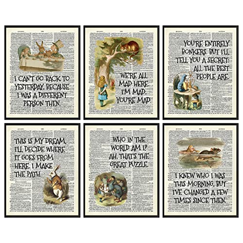 97 Decor Alice Decor - Wonderland Poster Set, Vintage Alice Dictionary Quotes Wall Art Print, Alice Painting Artwork Home Decorations for Bedroom (8x10 UNFRAMED) - color: Alice