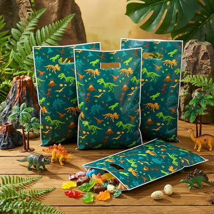 Resurhang 50 Pcs Dinosaur Party Favor Bags Bulk 6.5 x 9.8 Inch Plastic Dino Goodie Treat Gift Bags Funny Candy Cookie Totes for Dinosaur Birthday Party Decorations Supplies Wrap - style: Dinosaur