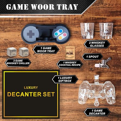 Game Whiskey Decanter Set,28oz Whiskey Decanter Sets for Men with Spout Game IceCube Gamer Tray,Liquor Dispenser Tequila Bourbon Gifts for Men Gamer Gifts for Boyfriend Him Husband Dad Brother Guy