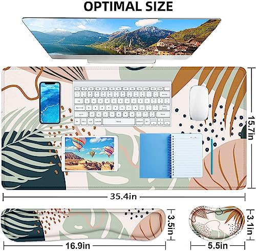 LATEEFAH Desk Mat, Mouse Pad with Wrist Rest, 4-in-1 Large Mouse Pads for Desk, Ergonomic Mouse Pad and Keyboard Wrist Rest Gaming Keyboard Mat for Office, Home - color: 4Pcs-Tropical Leaves