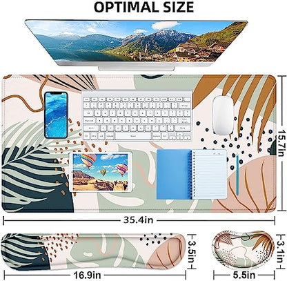 LATEEFAH Desk Mat, Mouse Pad with Wrist Rest, 4-in-1 Large Mouse Pads for Desk, Ergonomic Mouse Pad and Keyboard Wrist Rest Gaming Keyboard Mat for Office, Home - color: 4Pcs-Tropical Leaves