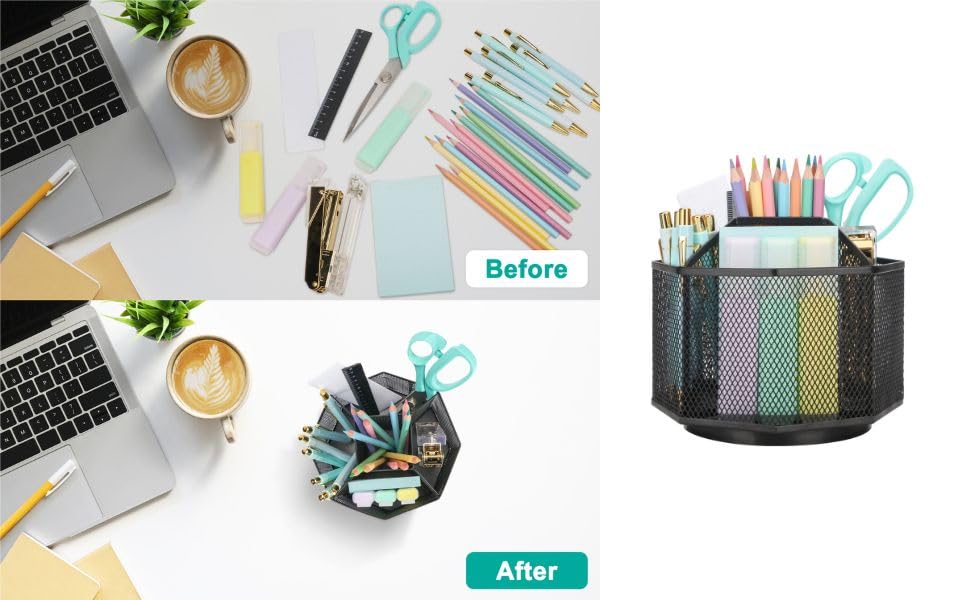 Exerz Desk Organiser/Mesh Desk Tidy Candy/Pen Holder/Multifunctional Organiser 360 Rotating - color: Black