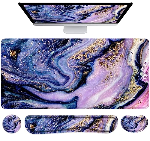 LATEEFAH Desk Mat, Mouse Pad with Wrist Rest, 4-in-1 Large Mouse Pads for Desk, Ergonomic Mouse Pad and Keyboard Wrist Rest Gaming Keyboard Mat for Office, Home - color: 4Pcs-Purple Marble