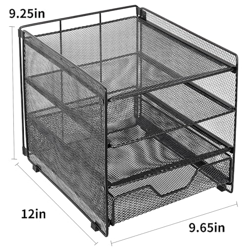 OPNICE Desk Organizer, 4-Tier Desktop File Organizer with Drawer, Office Desk Accessories, File Sorters, Workspace Organizers for Office Supplies(Black Upgraded) - color: Black Upgraded, size: 4-tier