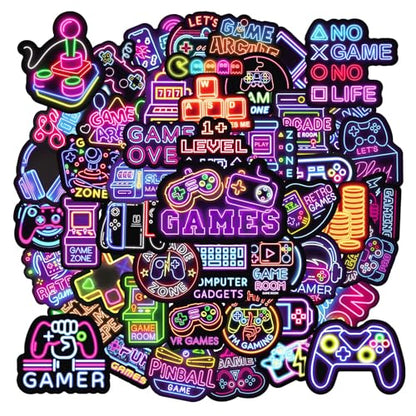 50Pcs Neon Game Stickers, Video Game Stickers, Gamer Waterproof Vinyl Decals for Laptop, Water Bottle, Skateboard, Gamer Decor, Party Favors Gifts - style: Neon Game Stickers