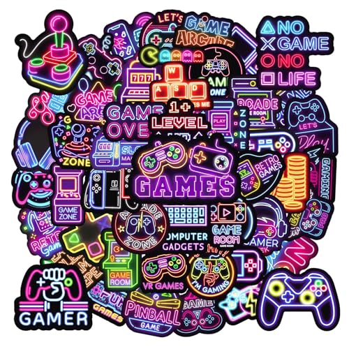50Pcs Neon Game Stickers, Video Game Stickers, Gamer Waterproof Vinyl Decals for Laptop, Water Bottle, Skateboard, Gamer Decor, Party Favors Gifts - style: Neon Game Stickers