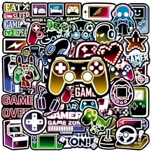 50 Pcs Neon Video Game Stickers for Water Bottle, Cartoon Gamer Video Gaming Sticker, Vinyl Waterproof Laptop Decals for Teens Students Adults - color: Non-luminescent-474ksxx