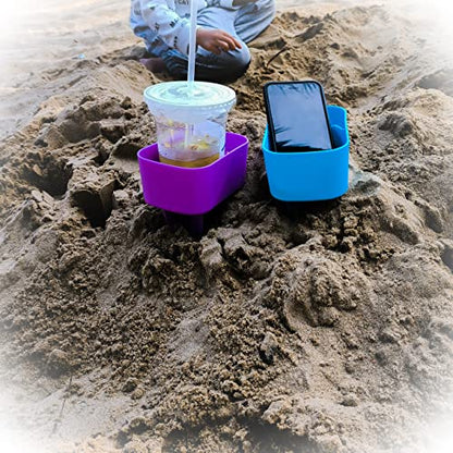 Beach Cup Holder with Pocket Beach Sand Coasters Drink Cup Holders for Travel Multicolor 2 Pack Color Blue/Purple - color: Purple/Blue