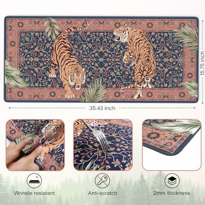 Tiger Desk Matt for Desktop, Floral Gaming Cute Desk Mat, Non Slip Keyboard and Mouse Pad, Stitched Edges Large Desk Pad, Desk Mat for Home Office 35.4 x 15.7 Inches (Pink) - color: Multi/Pink