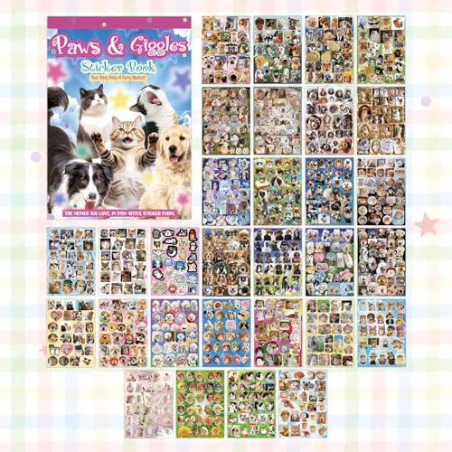 Cat Sticker Book - 1000+ Stickers, 34 Sheets of Cat & Dog Aesthetic Stickers for Scrapbooking, Journaling, Kawaii Planner | Cat Sticker Book with Meme Stickers,Glossy, Matte & Textured Finishes - color: Blue Cat and Dog