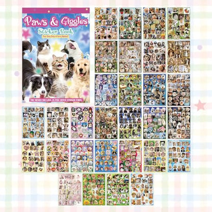 Cat Sticker Book - 1000+ Stickers, 34 Sheets of Cat & Dog Aesthetic Stickers for Scrapbooking, Journaling, Kawaii Planner | Cat Sticker Book with Meme Stickers,Glossy, Matte & Textured Finishes - color: Blue Cat and Dog