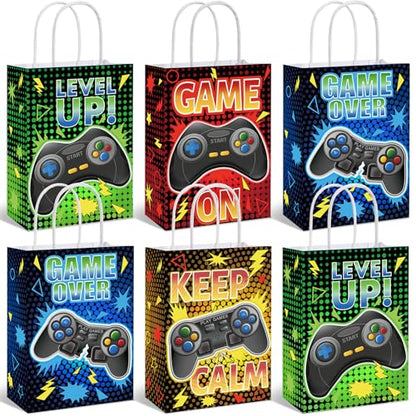 MotiMind 24 Pcs Video Game Party Bags with Handle Gaming Paper Candy Treat Goodie Bags for Multiple Occasions - style: Video Game