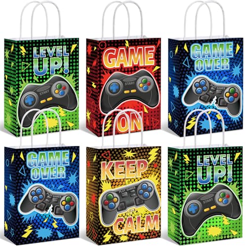 MotiMind 24 Pcs Video Game Party Bags with Handle Gaming Paper Candy Treat Goodie Bags for Multiple Occasions - style: Video Game
