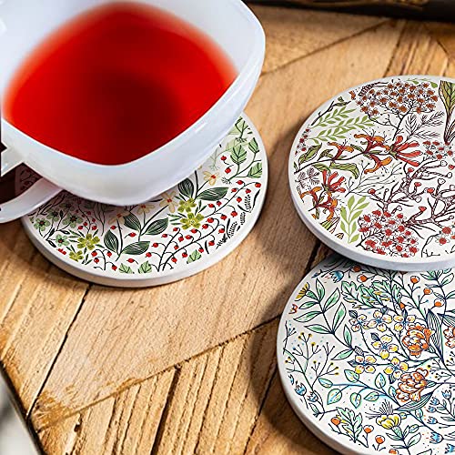 AD Set of 6 Coasters for Drinks Absorbing Round Ceramic Stone Coaster with Cork Base,Tabletop Protection Mat for Mugs and Cups,Office,Kitchen (Bontanicals) - style: Bontanicals