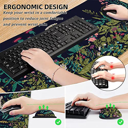 LATEEFAH Desk Mat, Mouse Pad with Wrist Rest, 4-in-1 Large Mouse Pads for Desk, Ergonomic Mouse Pad and Keyboard Wrist Rest Gaming Keyboard Mat for Office, Home - color: 4Pcs-Weeds