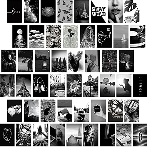 Wall Collage Kit, Black & White Aesthetic Pictures, 50PCS 4x6 Inch Picture Collage Kit for Wall Aesthetic, Teen Girls Bedroom Decor, Dorm Wall Decor, Photo Collection ,Cute Wall Decor for Teen 1 - color: Black & White