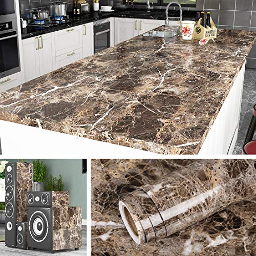 Livelynine 24x394 Dark Brown Contact Paper Peel and Stick Countertop Waterproof Wallpaper for Kitchen Marble Vinyl Wrap for Countertops Bathroom Counter Covers Desk Table Top Covering Self Adhesive - size: 24" x 394"