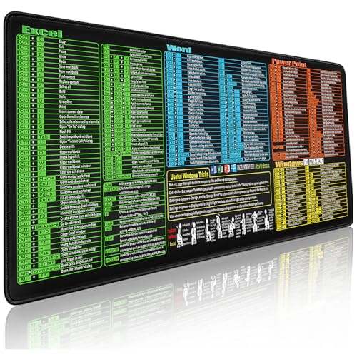 Mouse Pad for Excel/Word/PowerPoint/Windows Shortcuts, Excel Cheat Sheet Desk Pad PC Desk mat, 31.5"x11.8" Large XL Mouse Pad, Office Desk Accessories for Desk Mat for Office, Gaming - size: 31.5L x 11.8W inches