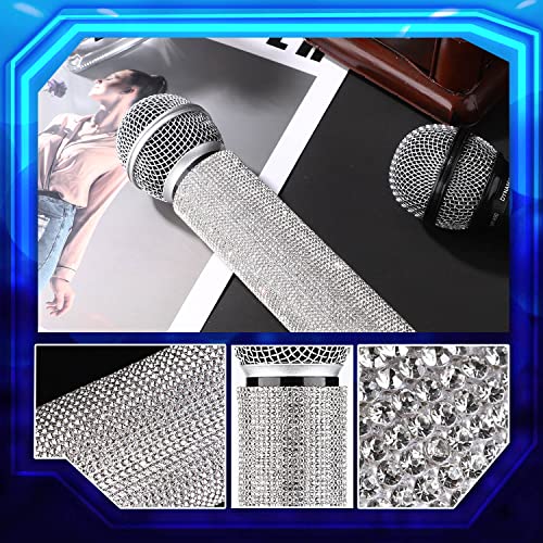 MIC NOT INCLUDED, Facmogu Silver Mic Handle Cover, Rhinestones Mic Handle Sleeve for Party & TV Show, Microphone Cover Sleeve with Sparkly Bling Rhinestones Fit for Most Universal Wireless Microphones - color: Silver