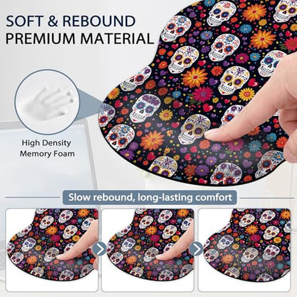 Skull Keyboard Wrist Rest Pad Ergonomic Mouse Pad Set,Flower 3 in 1 Memory Foam Mouse Pad with Non Slip Base for Office and Home - color: Skull Flower