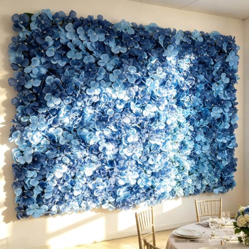 Efavormart Dusty Blue UV Protected Hydrangea Flower Wall Mat Backdrop 4 Artificial Panels 11 Sq ft. - color: Dusty Blue