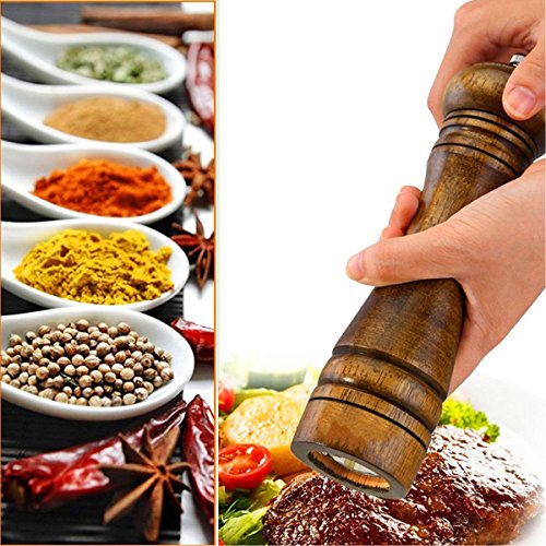 Wooden Pepper Mill Set Salt Black Pepper Grinder Kit Manual Mills Solid with Strong Adjustable Ceramic Grinders 2 Piece 8 Inches - color: F 2 Retro + Black
