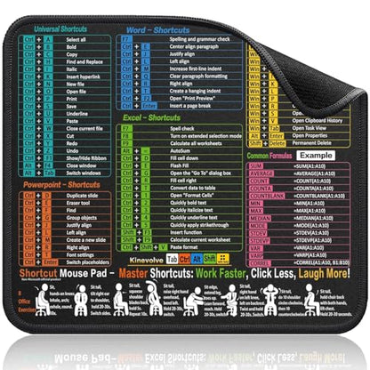 Mouse Pad for Excel/Word/PowerPoint/Windows Shortcuts, Excel Cheat Sheet Mousepad PC Desk Pad, Office Desk Accessories for Desk mat for Office, Gaming, Waterproof, Non-Slip, Stitched Edges - size: 11.8L x 9.8W inches