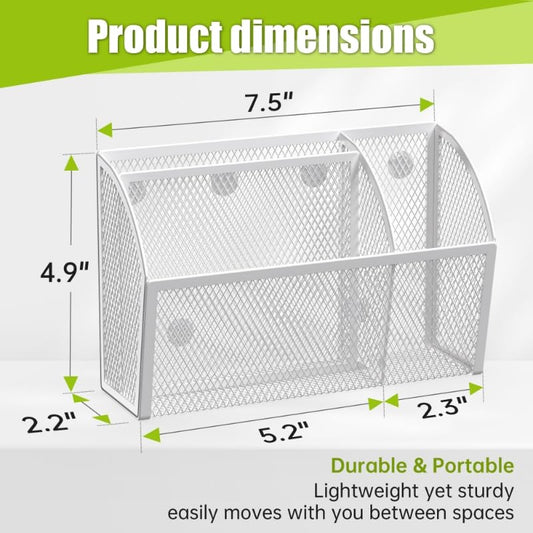 YINGHUA Strong Magnetic Pen Holder for Whiteboard and Refrigerator 3 Compartments Metal Mesh Organizer Space Saving Shelf for Office School Home and Locker - White - color: White