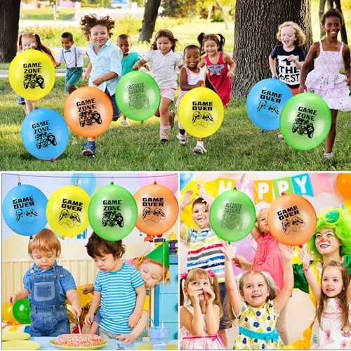 243 Pcs Video Game Party Favors for 24 Kids Gamer Goodie Bag Stuffers for Boys Gaming Birthday Party Supplies with Gift Boxes, VIP Pass, Balloons, Bracelets, Keychains, Badges, 3D Stickers - color: Blue