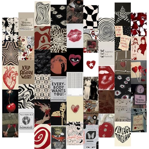 KBKBART Downtown Girl Room Decor Y2k Posters - Dark Red Downtown Girl Aesthetic Wall Decor, Y2k Room Decor 2000s Collage Kit, 4"x6" Wall Art Prints Dorm Decorations For Teen Girls Bedroom (Unframed) - color: Downtown Red Pop, size: 4x6 inch x 50pcs
