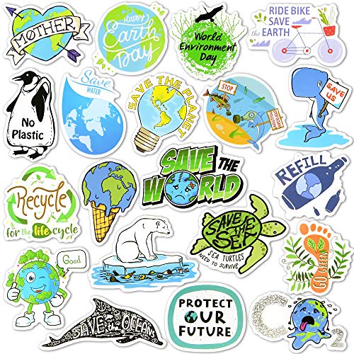 Earth Day Stickers Pack 50PCS, Environmental Protection Waterproof Vinyl Earth Stickers for Water Bottles, Laptop, Tumbler, Scrapbook, Journal, Eco Theme Party Favors - style: Earth Stickers