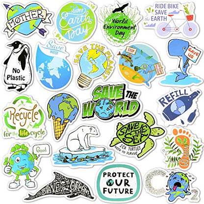 Earth Day Stickers Pack 50PCS, Environmental Protection Waterproof Vinyl Earth Stickers for Water Bottles, Laptop, Tumbler, Scrapbook, Journal, Eco Theme Party Favors - style: Earth Stickers